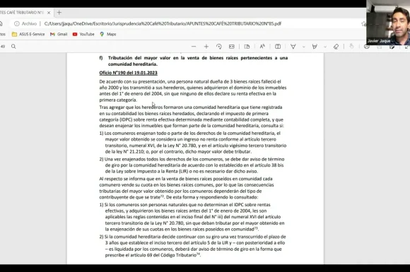 Profesor Javier Jaque analiza Oficio 190 del SII | Tributación del mayor valor en la venta de…